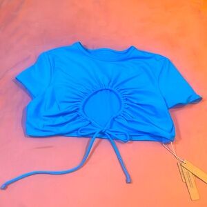 Skims Blue Cropped Swim Top  Medium